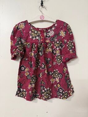 At Last Floral Peasant Tunic in Raspberry and Black Y2K